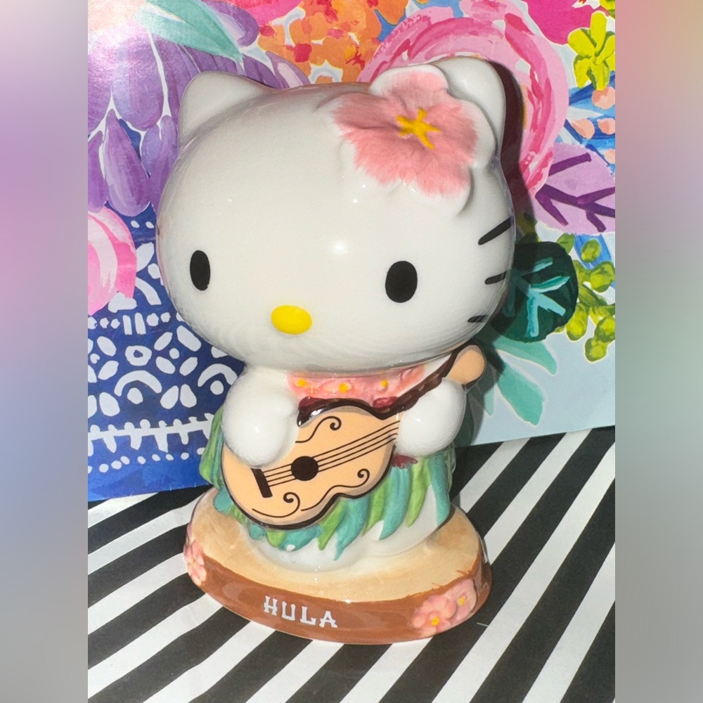 NWT NEW Hello Kitty Ceramic Blue Sky Hula Ukulele Figurine Collectible RARE